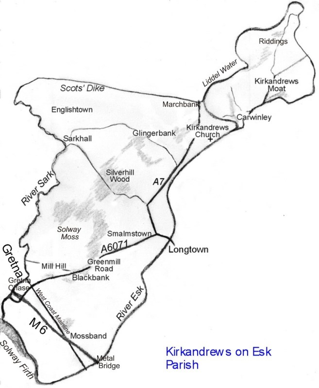 A map of Kirkandrews on Esk Parish
